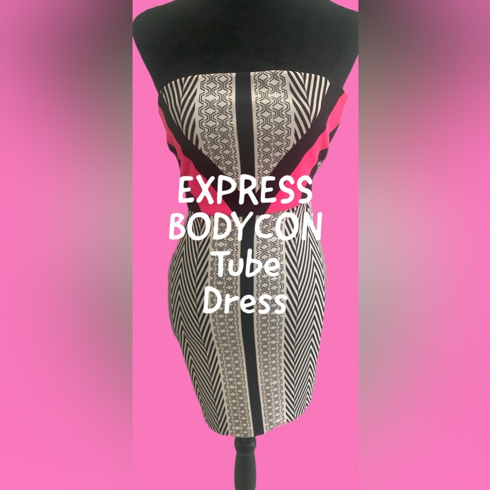 Express Strapless Tube Dress Black White Bright Pink